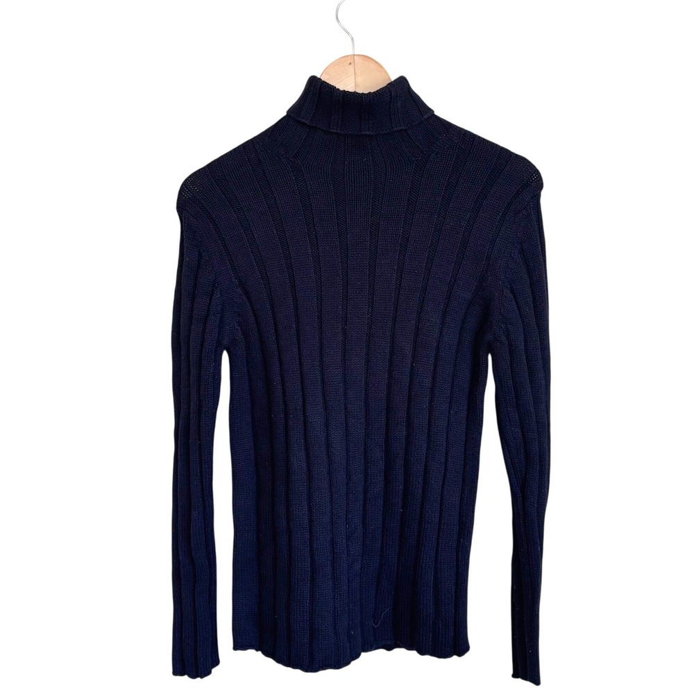Brooks Brothers Womens Vintage Ribbed Turtleneck Sweater Small Black Merino Wool